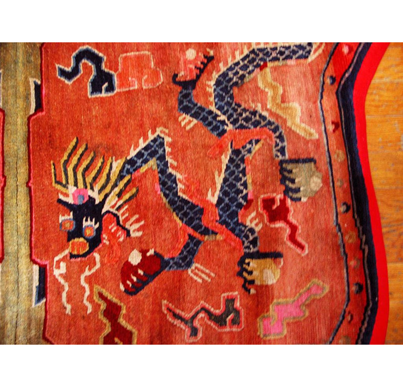 1930s Coral Dragon Antique Chinese Tibetan Saddle Cover 2'6" x 4'2" Rug Carpet