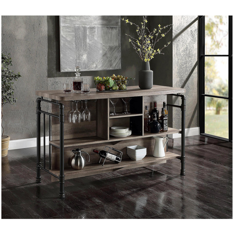 Antique Oak and Sandy Grey 5-Shelf Kitchen Island