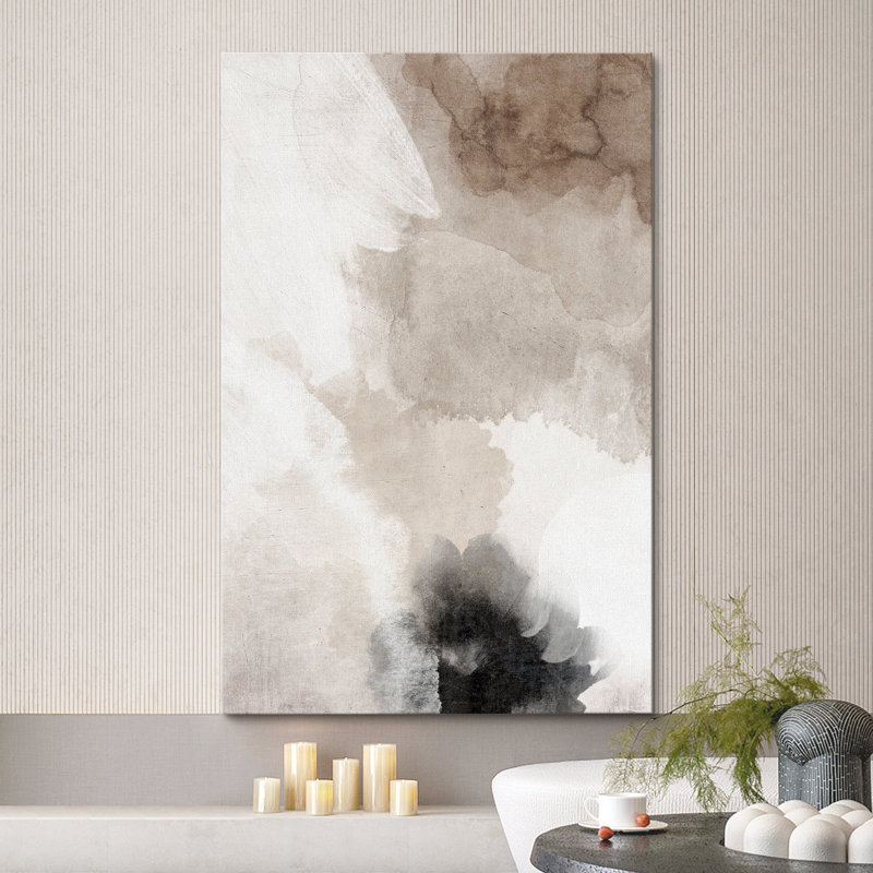 Grunge Abstract Paint Stroke Effect " Faded Textured Tan And Gray Color Blocks Abstract Shapes Minimalism Contemporary Nordic Wall Decor "