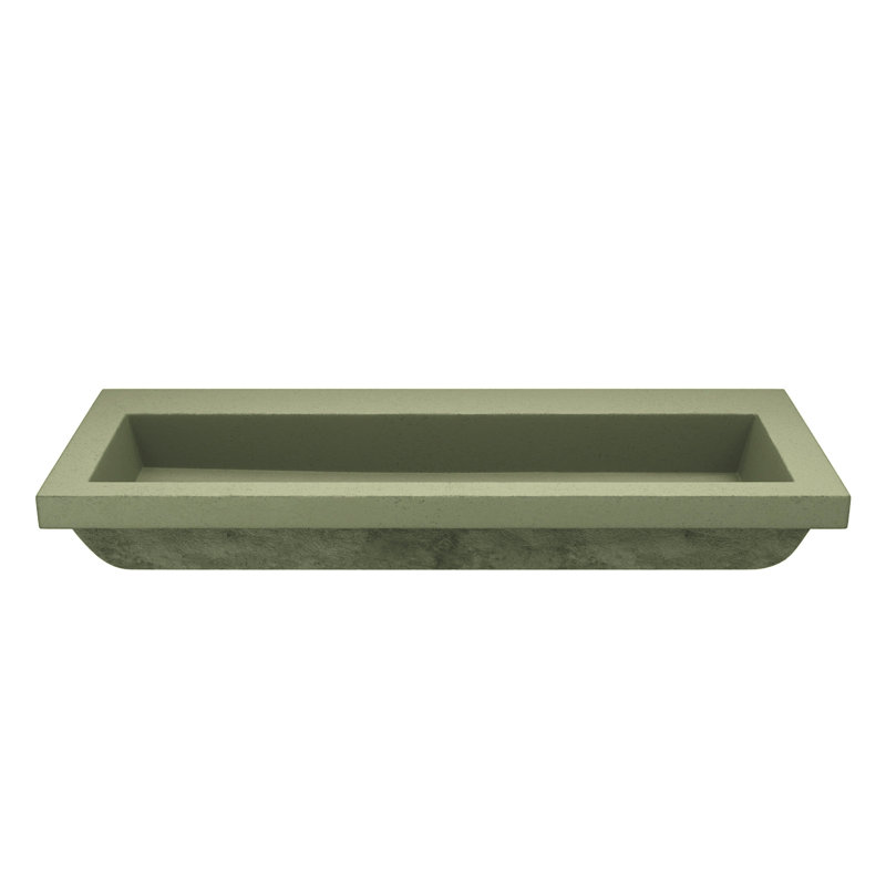 Trough Concrete Handmade Rectangular Drop-in Bathroom Sink, Sage, No Faucet Hole