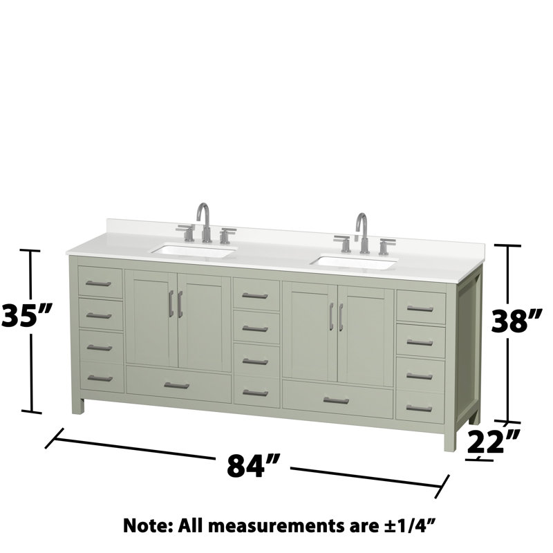 Meuble-lavabo double autoportant de 84 po avec plateau en quartz Sheffield, Quartz blanc