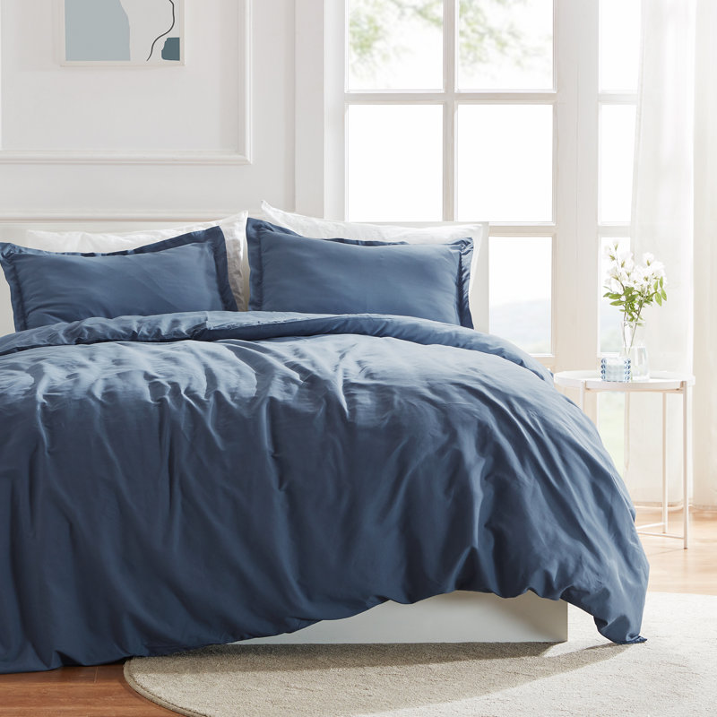 Solid Microfiber Duvet Cover Set - Simple Style Bedding Set For All Season, Full/Queen Duvet Cover + 2 Standard Shams