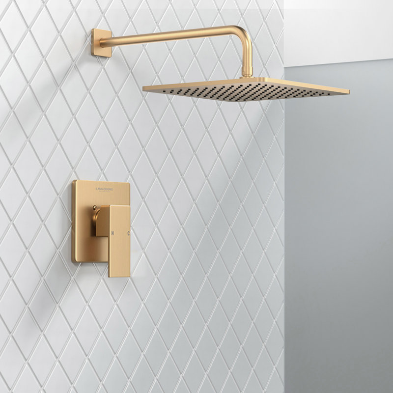 Modern 12-inch Square Shower Faucet Set With Rough-in Valve, Rainfall Shower Head, Rain Shower System, Gold
