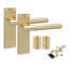 Golden Grace 4 Pair Victorian T-Bar Knurled Door Handle Satin Brushed Brass Finish with Ball Bearing Hinges and Latches - 150 x 40mm