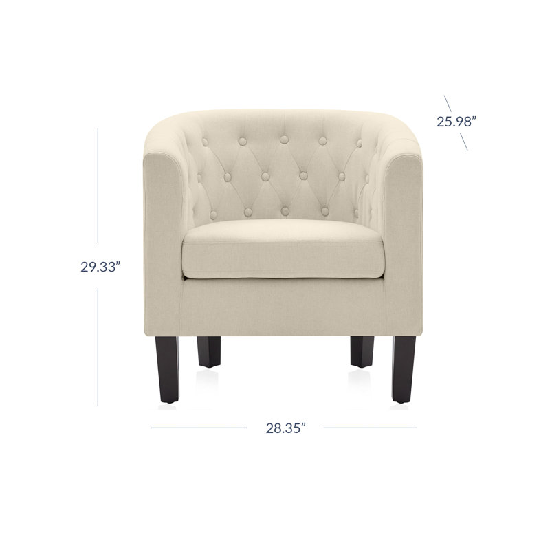 Evelie 28.25" W Tufted Linen Barrel Chair Upholstered, White