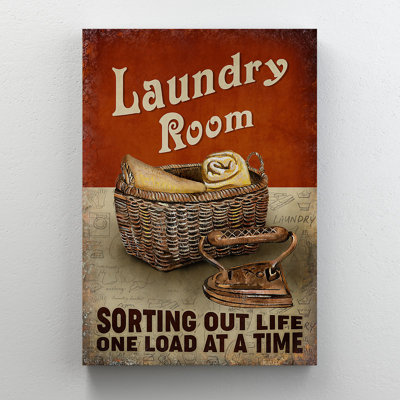 A Basket Of Clothes - Sorting Out Life One Load At A Time Gallery Wrapped Canvas - Laundry Illustration Decor, Orange And Brown Living Room Decor