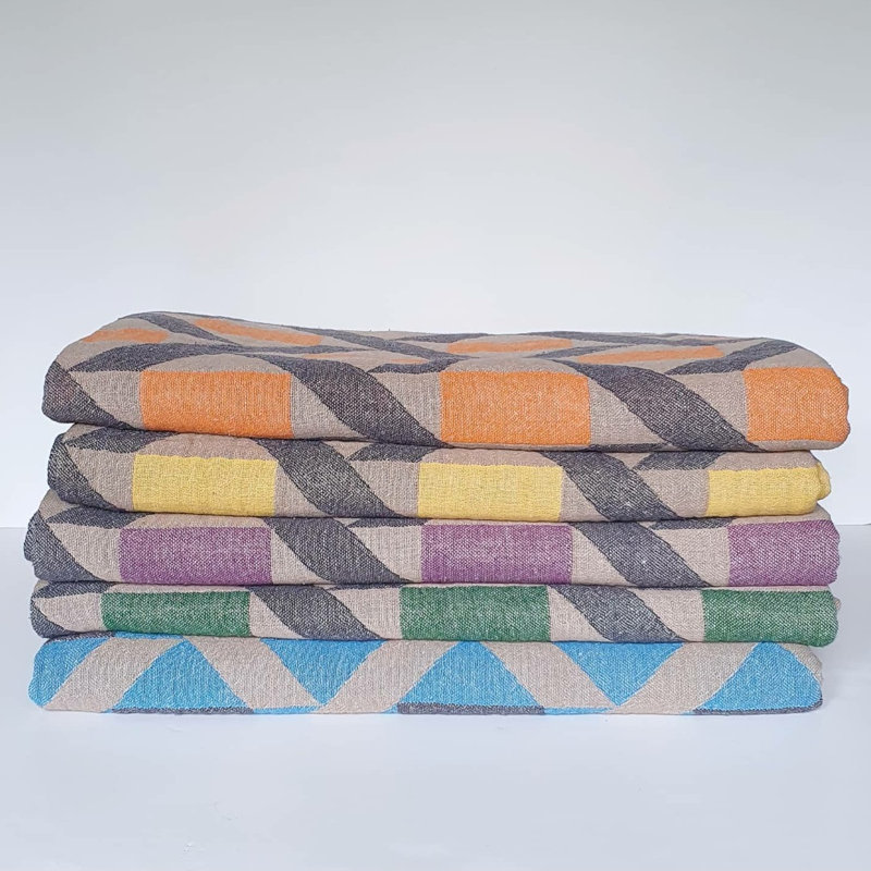 Batholo Jacquard Throw Blanket, Turquoise Blue