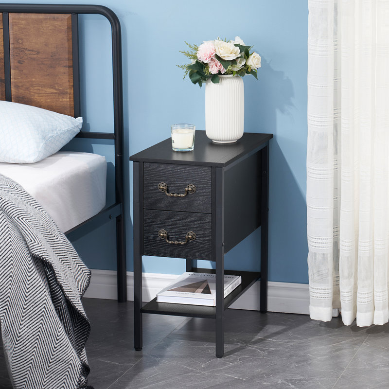 Ortha 11.8'' W Metal Nightstand, Black, Set of 2