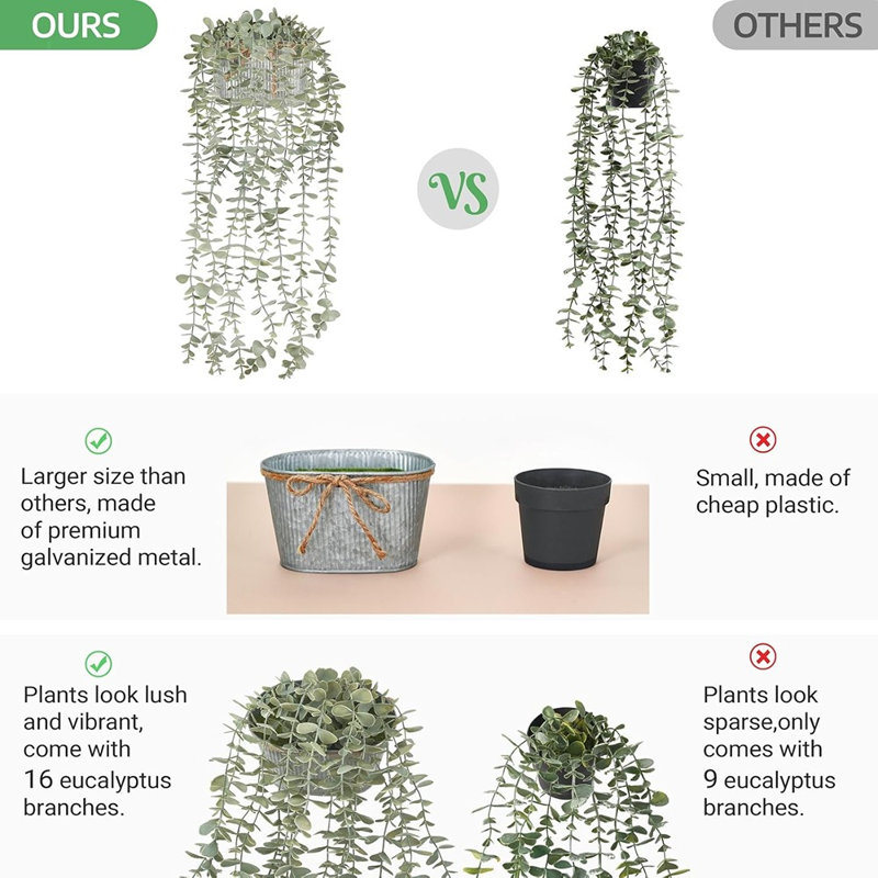 2 Packs Fake Hanging Plants In Farmhouse Galvanized Pots R...