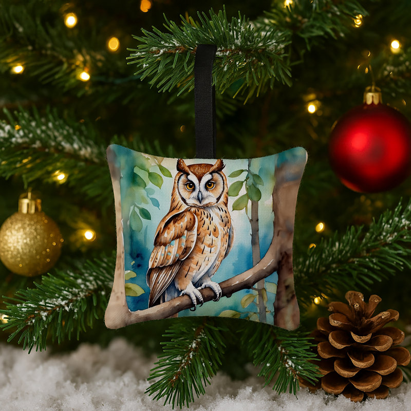 Ornement suspendu en tissu oriental 3,5 x 3,5 Oriental Bay Owl, Owl - Oriental Bay Owl 7454