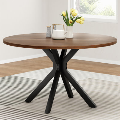 Table de salle à manger ronde en bois massif, 47,2 po, base piédestal entrecroisée, sièges 4-6 | Idée cadeau