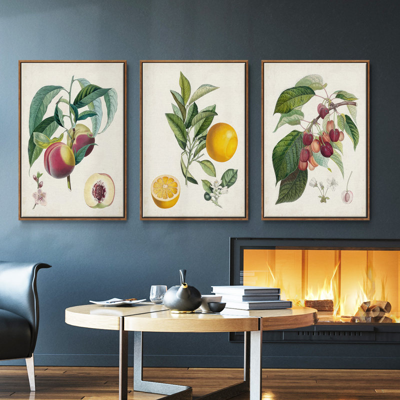 Bigarrade Couronnee, ensemble de 3 pièces encadrées sur toile, Noyer, H 40 po x l 78 po