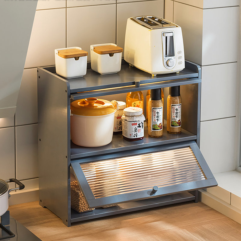 Masood Bamboo Countertop Storage Cabinet, Gray