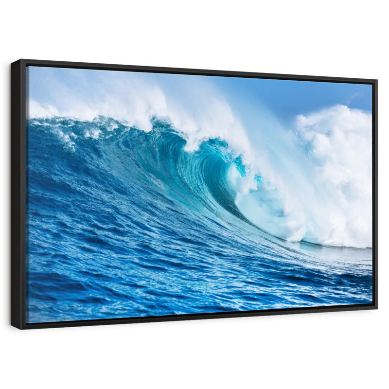 Grande vague, 25 po x 17 po, Cadre flottant noir