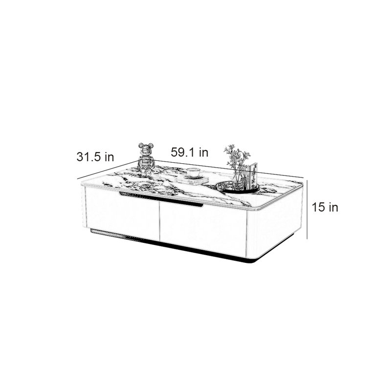 Table basse moderne moderne, H 15 po x L 59,1 po x l 31,5 po