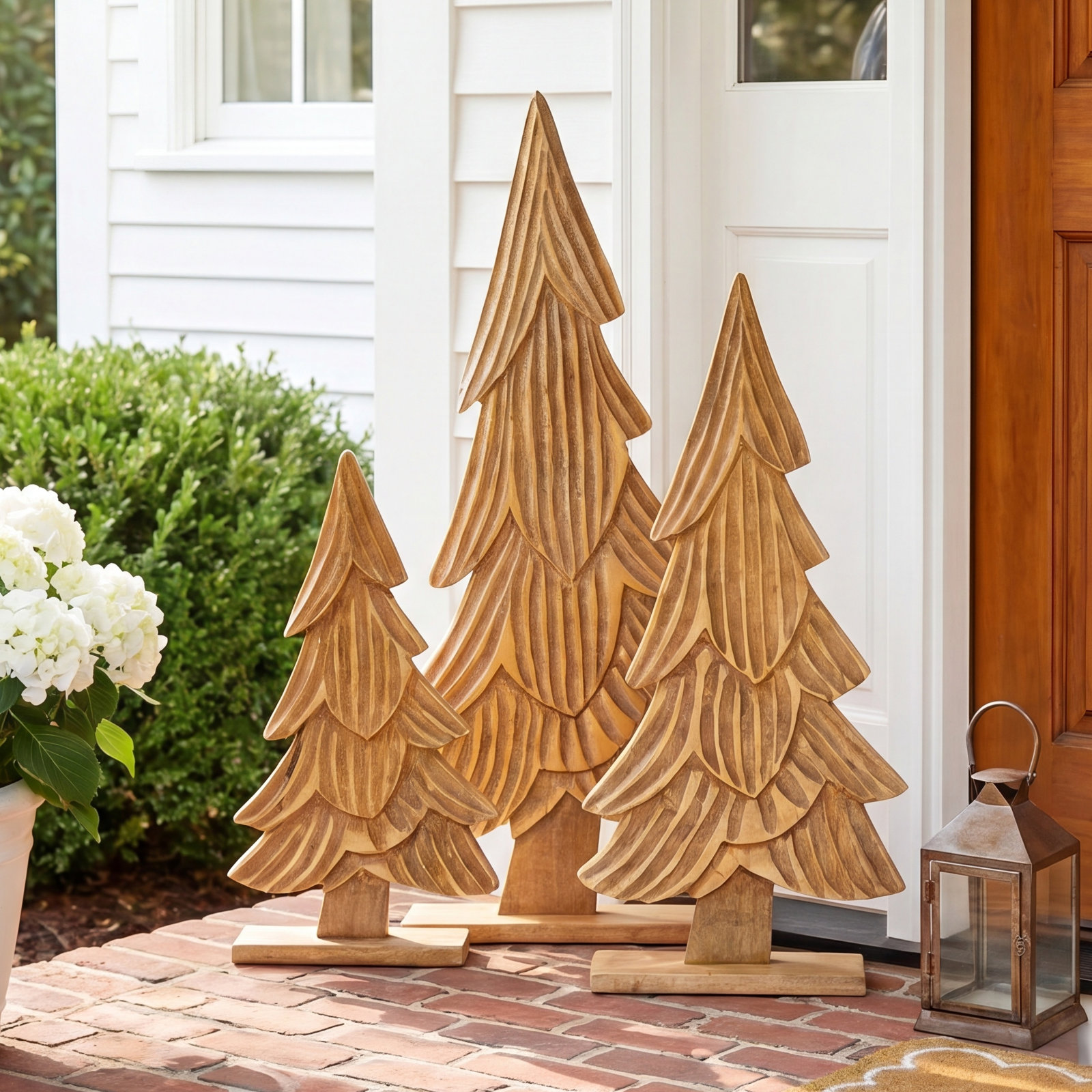 3-Piece Carved Wooden Tabletop Tree Set