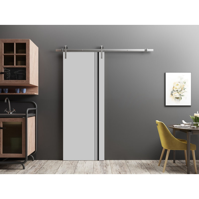Porte de grange en bois massif massif, Gris mat, 24 po x 80 po