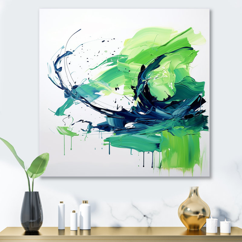 «Green and Blue surreal Swirls Charm II», reproduction d'art murale abstraite en métal, H 16 po x l 16 po x P 1 po