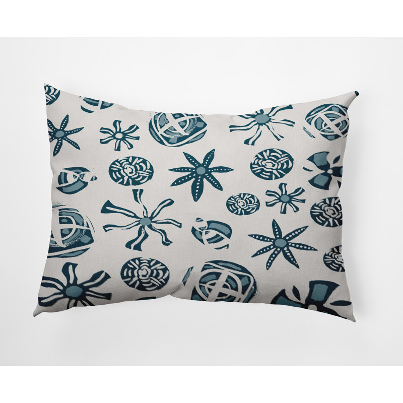 Geometric Outdoor Reversible Throw Pillow, Teal