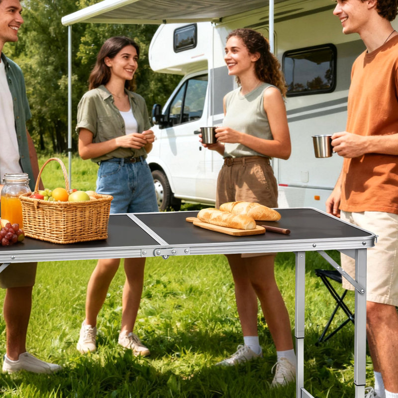 Table de camping pliante en aluminium de 4 pi avec hauteur réglable, table de hayon portable avec poignée de transport, hauteur réglable pour barbecue, plage et arrière-cour