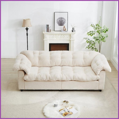 99.2” Modern Chenille Cloud Sofa - Plush Deep Seat for Living Room, Bedroom &amp; Apartment, Beige