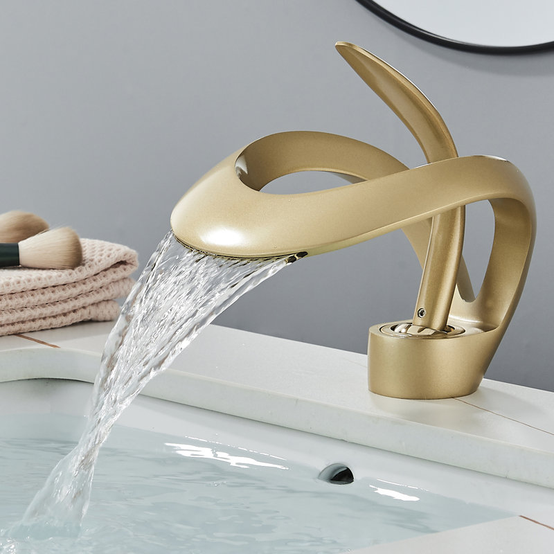 Bathroom Sink Faucet Waterfall Round Single Handle One Hole Vanity Basin Deck Mount Lavatory Brass Creative Hollowed Body Design