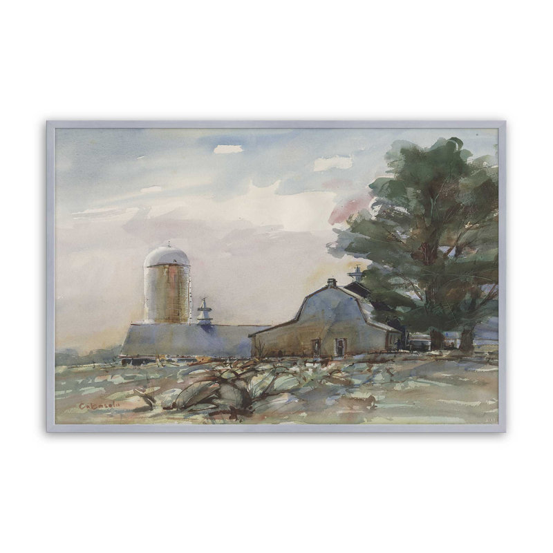 «Connecticut Valley Farm» par Stephen Calcasola, reproduction d'art, H 12 po x l 16 po, Silver