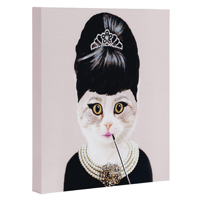 Reproduction d’art graphique sur toile tendue avec chat hepburn, H 30 po x l 24 po x P 1,5 po