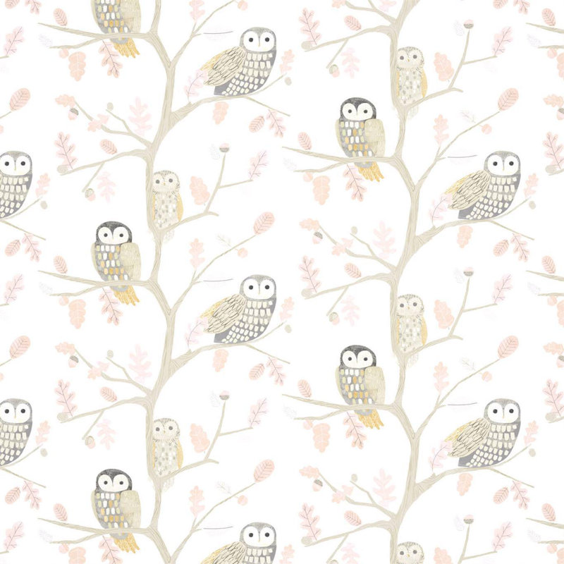 Little Owls 10.05m x 52cm Wallpaper Roll, Powder