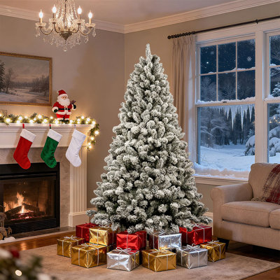 Arbre de Noël artificiel enneigé 7 pi, arbre de Noël de Noël non éclairé de qualité supérieure pour la décoration de fête de bureau à domicile avec 1000 branches de charnières en PVC, support pliable