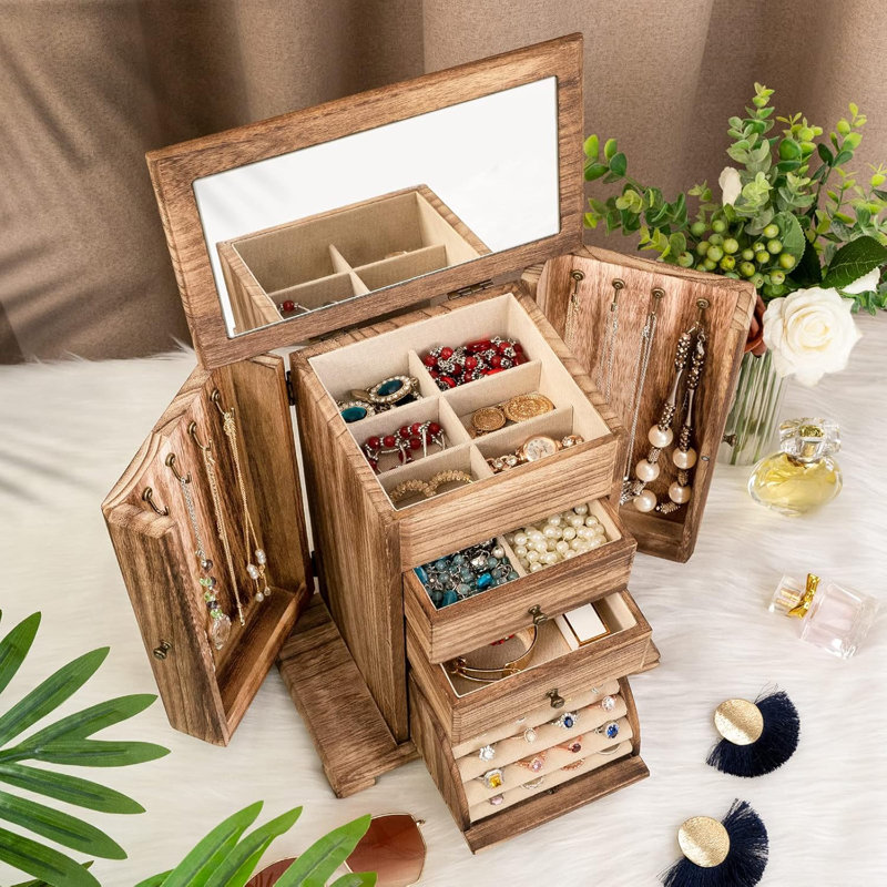Boîte à bijoux en bois, Brun rustique