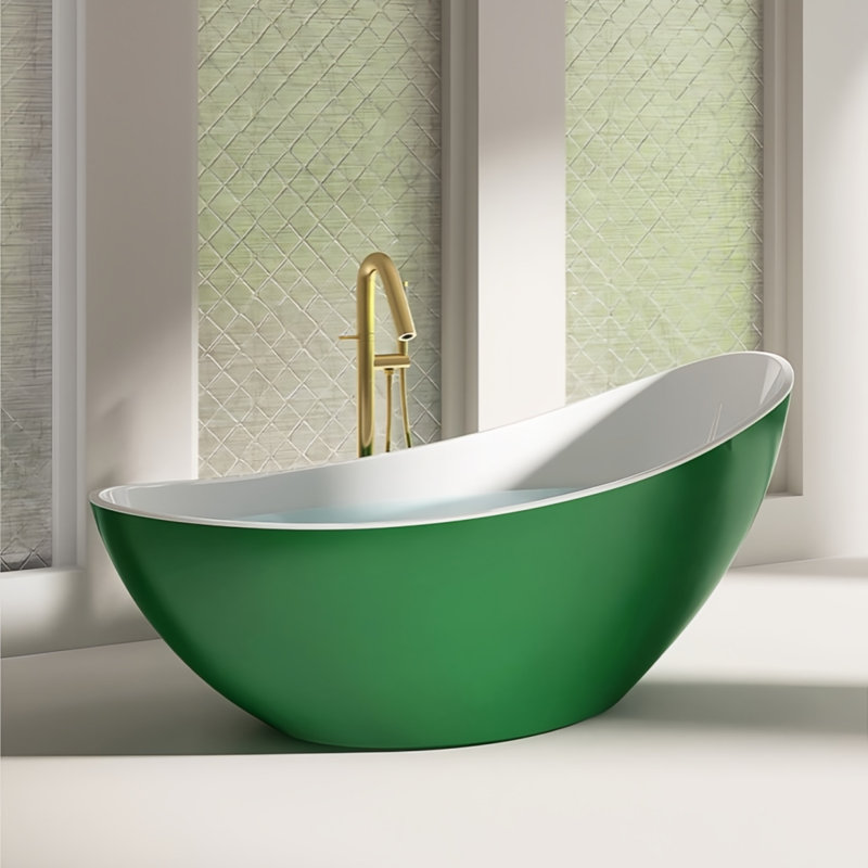 62.99'' x 31.5'' Soaking Acrylic Bathtub, White/Green