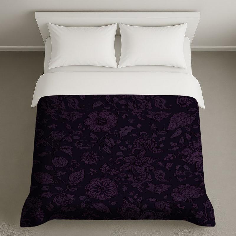 Housses de couette à motif floral mauve, Lit simple