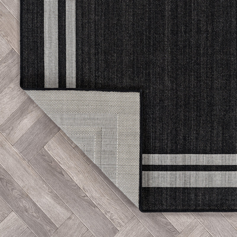 Border Black/Ivory Easy-Care Jute-Style Indoor/Outdoor Flat Woven Area Rug, Black, Runner 2'3" x 8'