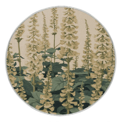 Machine Washable Botanical Beige Area Rug