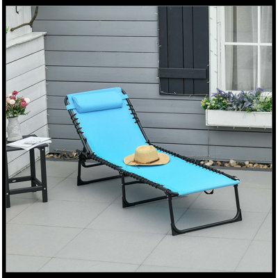 Chaise longue de piscine pliante légère, chaise de bronzage de patio élégante, chaise longue de loisirs en plein air avec dossier inclinable à 4 positions, coussin amovible, siège en filet respirant et à siège élastique pour la plage, la cour et le patio (bleu)