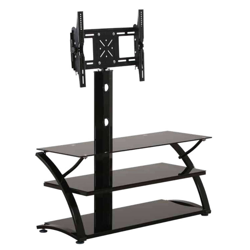 Support de plancher noir avec tablette Tv 600, peut supporter jusqu'à 80 lb