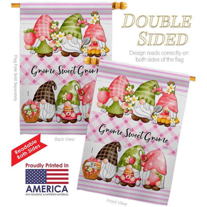 Drapeau de jardin en polyester Gnome Sweet, H 40 po x l 28 po