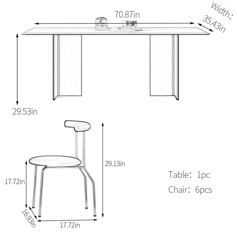 Ensemble de table de salle à manger Vintage, H 29,53 po x L 70,87 po x l 35,43 po