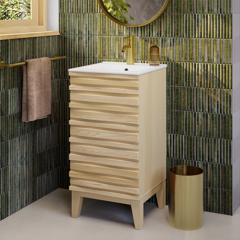 Meuble-lavabo 18 po Cascade en chêne naturel, Chêne naturel, Blanc