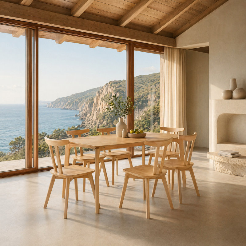Ensemble de table de salle à manger 7 pièces Dunleavy Opal Nordic, Oak, 7 Pieces: Table, 6 Chairs, Oak