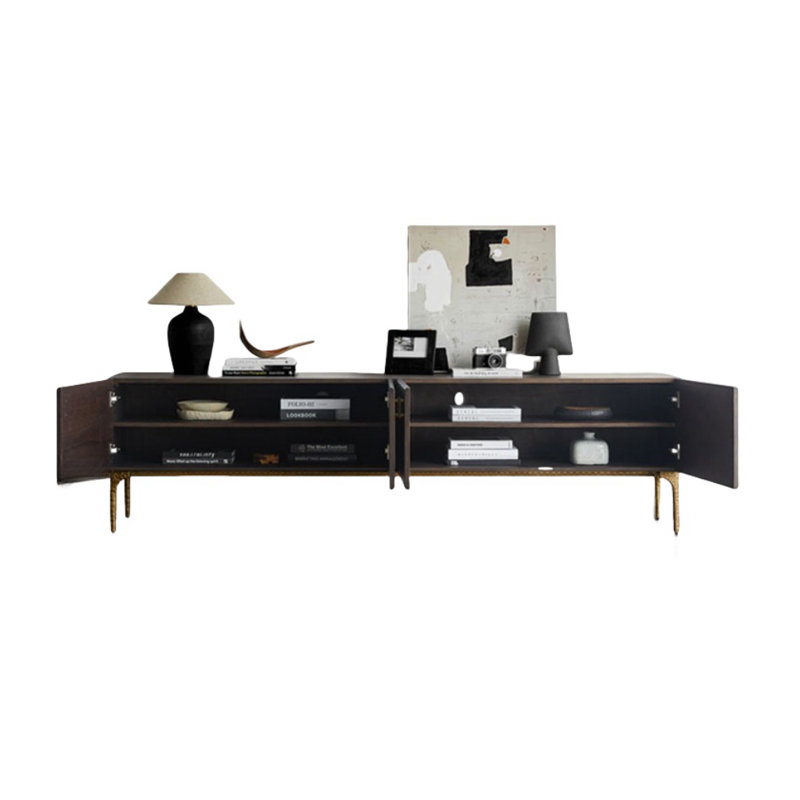 Crédence de rangement simple en bois massif l 86,6 po Simple, Fumée / doré