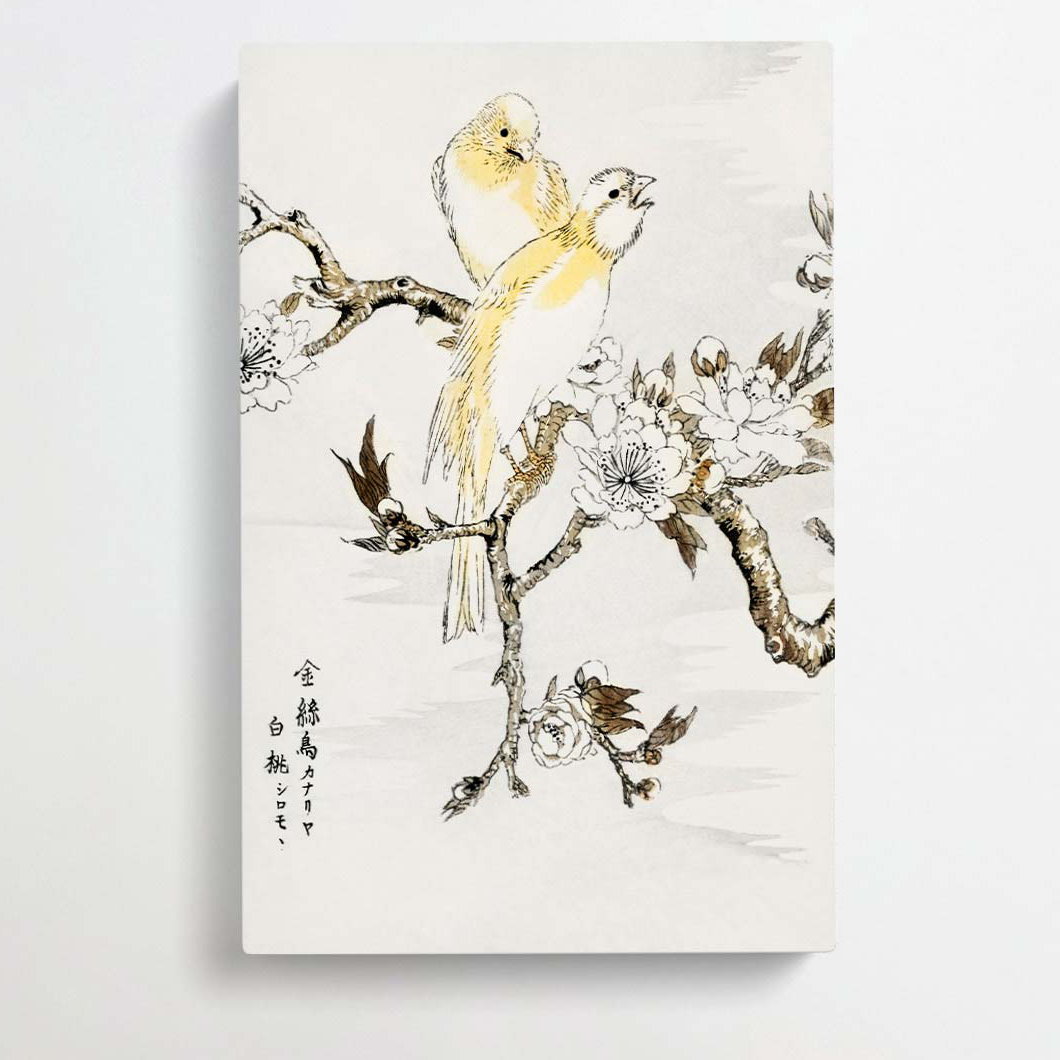 Canary Birds & Peach Blossom by Numata Kashu - Wrapped Canvas