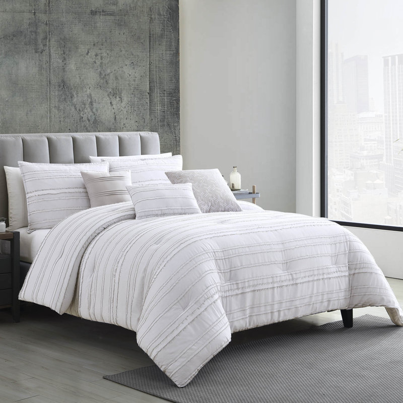 Boston White Cotton King Comforter Set with Decorative Pillows
