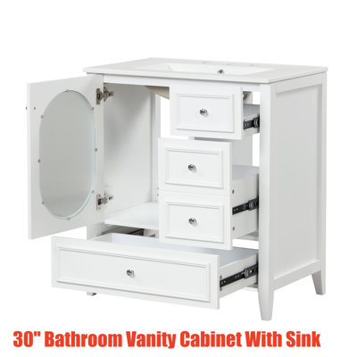 Ensemble de meuble-lavabo 30 po avec 3 tiroirs et porte en verre