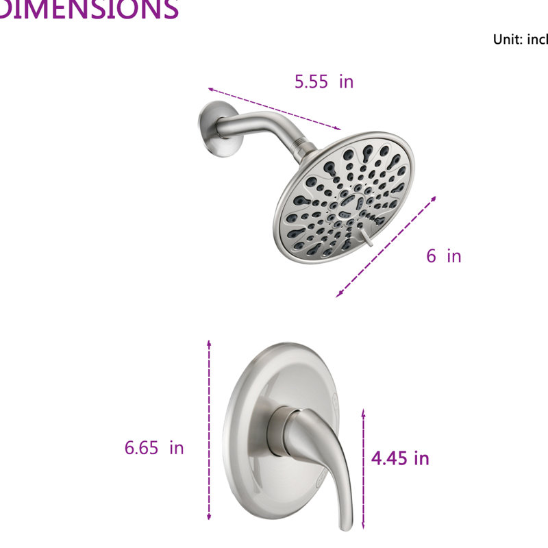 6 - Functions Single Handle Wall Mounted Shower Head , With Included Valve And Adjustable Spray Pattern, 360 Joint, Holes For Prevention, Brushed Nickel Plastic Composition Faucet Head, Cleaning,