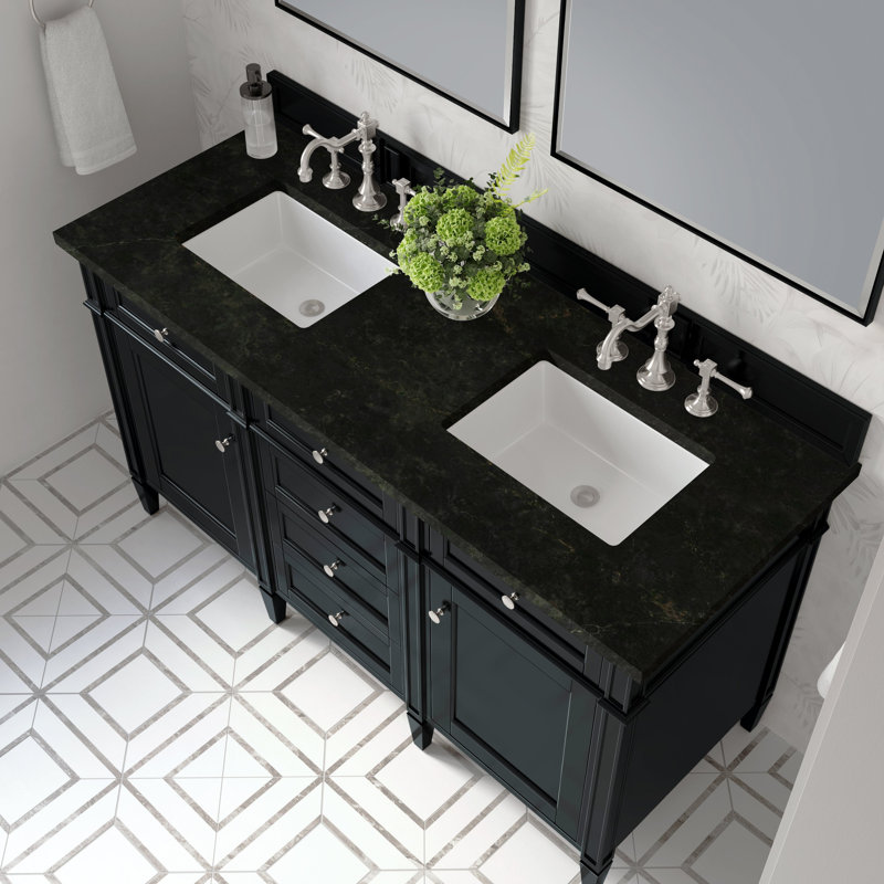 Ensemble de meuble-lavabo double 60 po Dussault, Noir onyx, Fantôme, 8 po