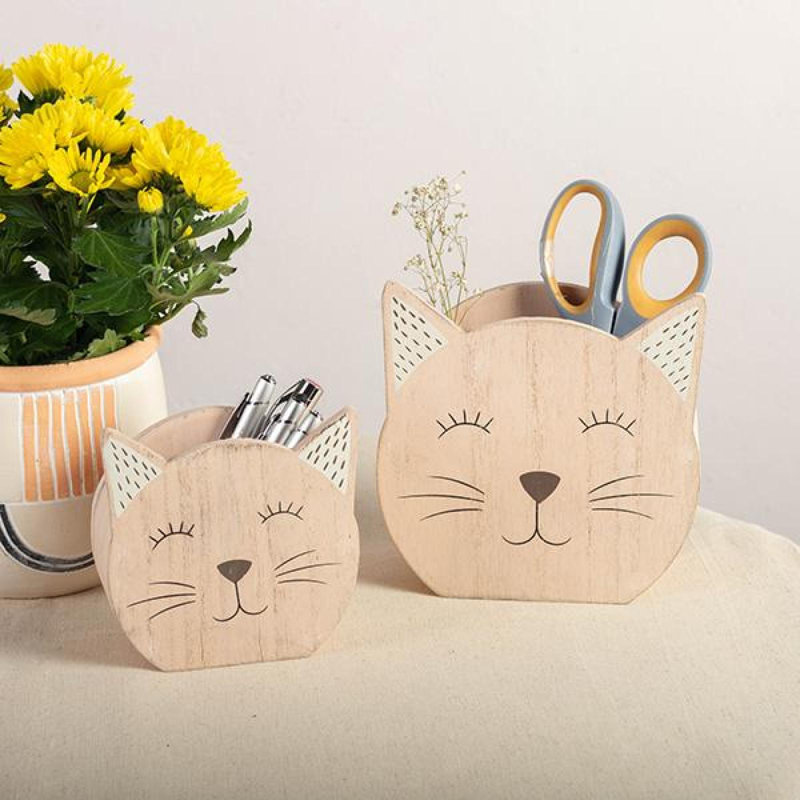 Ensemble de 2 boîtes à chat en bois rose clair et noir délavé