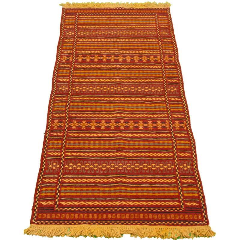 Tapis orange / jaune en laine fabriqué à la main Kilim