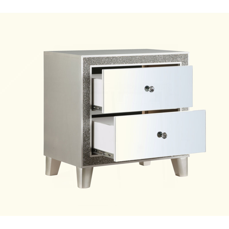 Glam Style Bedroom Furniture 1Pc Nightstand With 2X Drawers Mirrored Front Champagne Finish
